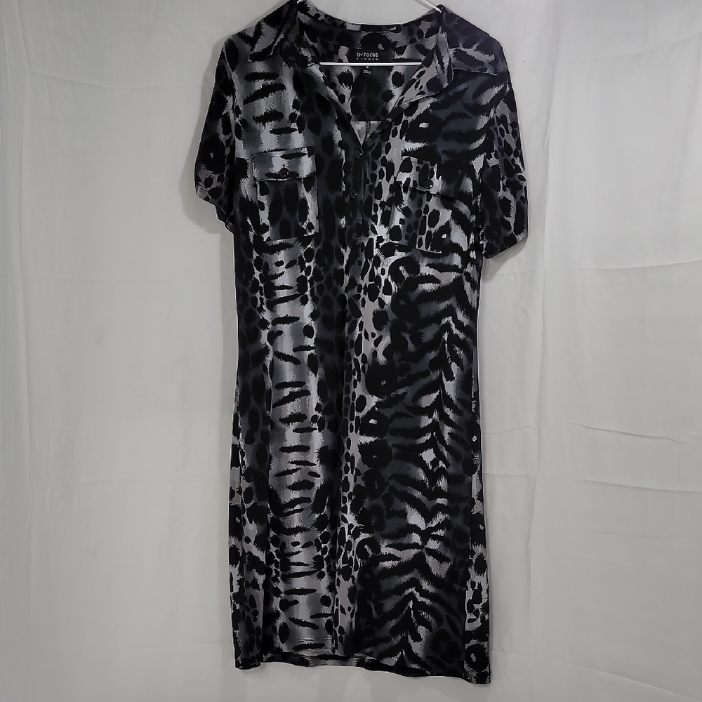 Enfocus Studio Black and Gray Animal Print Midi Dress